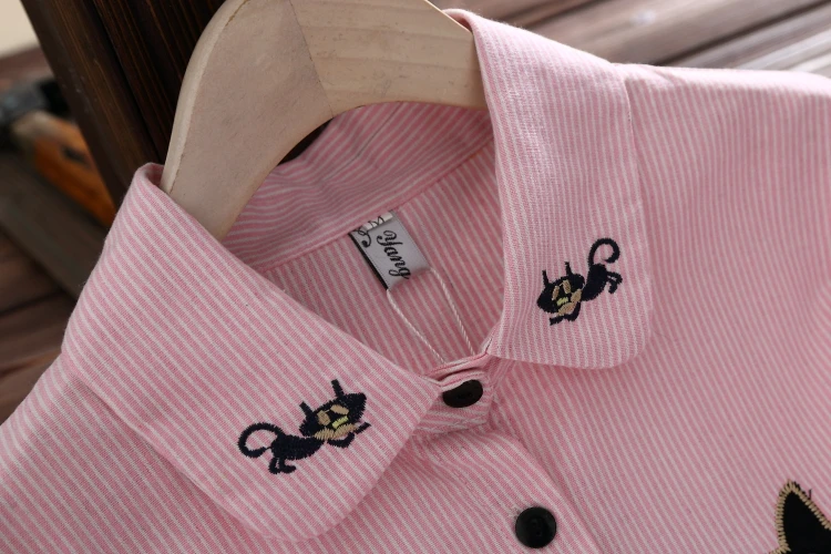 MSSNNG 2018 Spring Autumn Women Cat embroidery Dress Casual Trun-down Neck Long Sleeve Elastic Waist Dresses Dropshipping (1)