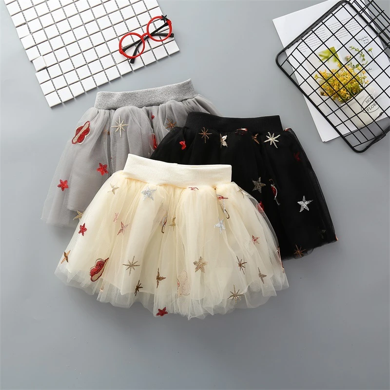 

New 2019 Fluffy Skirt for Girls Skirt Baby Girls Pettiskirt Kids Princess Birthday Party Mesh Stars Tulle Toddler Tutu Skirt