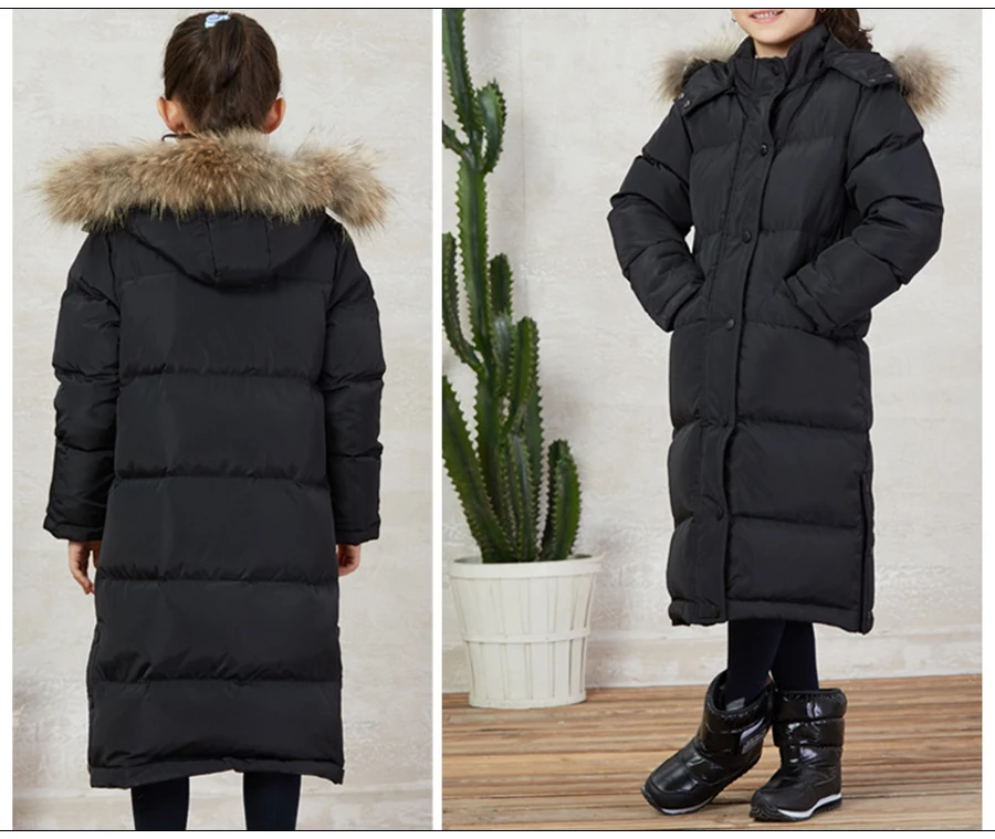 Зимняя куртка для девочек, детская длинная теплая зимняя куртка с меховым капюшоном пальто для девочек парка для девочек-подростков пуховое пальто для детей возрастом 10, 12, 14 лет