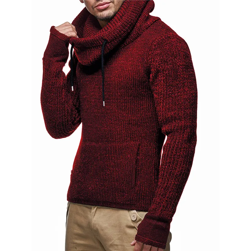 Men Biker Turtleneck Sweaters With Gloves Spring Autumn Slim Knitted Warm Pullover Sweaters