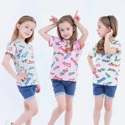 Детская блузка для девочек Футболка 2018 летние для девочек детская футболка хлопок мультфильм печати скейтборд платье для девочек Футболка