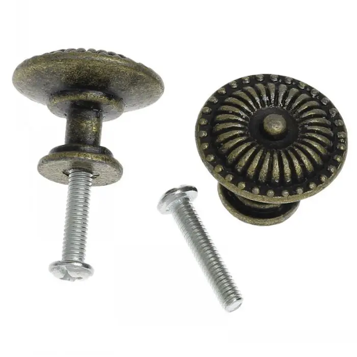 Jewelry Box/Case Drawer Pull Knob Handles Round Antique Bronze Flower