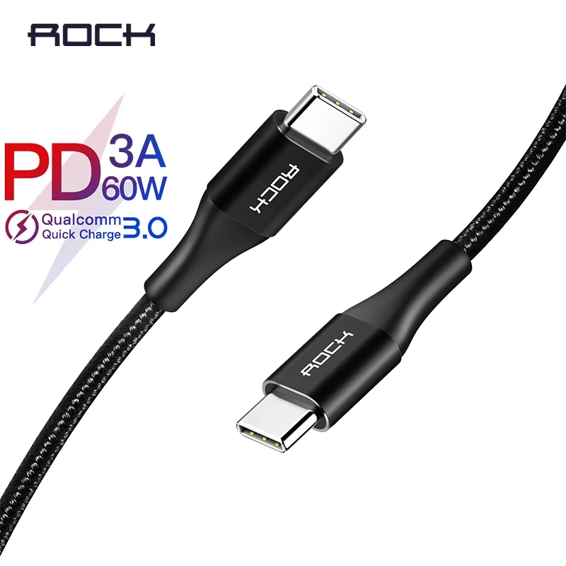 ROCK usb type C кабель к USB C кабель для samsung S10 S9 поддержка PD 60 W QC3.0 3A Быстрая зарядка и кабель быстрой синхронизации для устройств type-C