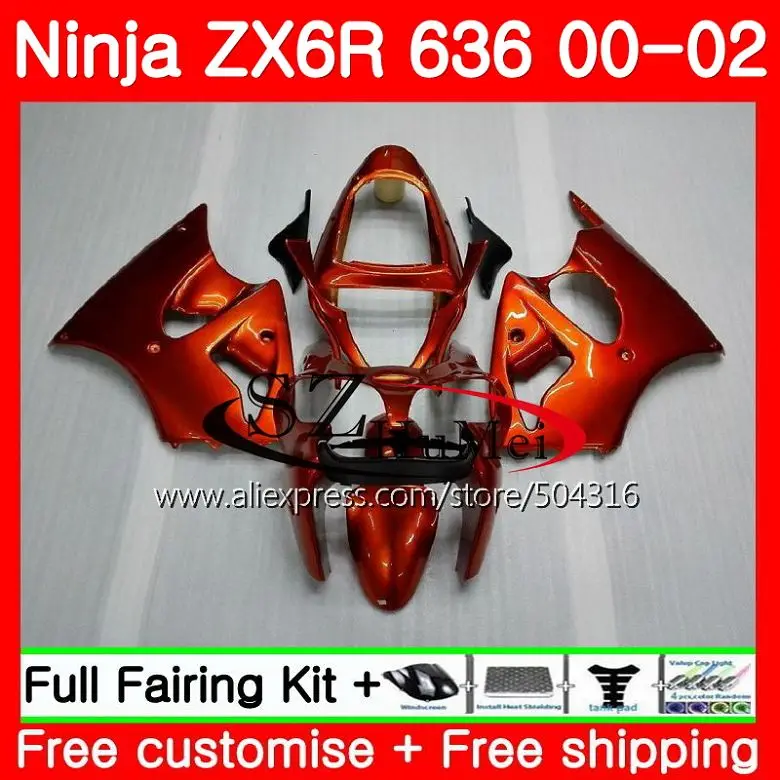 

Body For KAWASAKI NINJA ZX-6R 6 R 00-02 ZX-636 600CC Orange blk ZX636 12SH19 ZX6R 00 01 02 ZX 636 ZX 6R 2000 2001 2002 Fairing