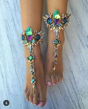 Ювелирные Изделия Hot Многоцветный Кристалл Rhinestone Лодыжки Браслеты Пляжный Отдых Сандалии Сексуальная Ног Цепь Женский Boho Браслет 8353