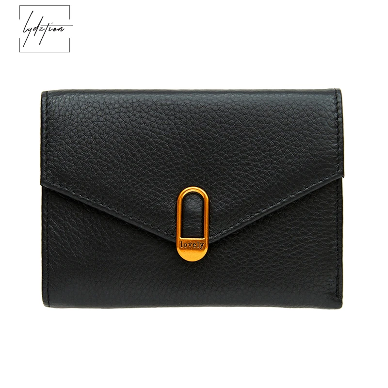 

Lydztion European Retro Simple Small Wallet Short 2018 Top New Slim Paper Clip Buckle Cute Genuine Leather Wallet Portfel Damski