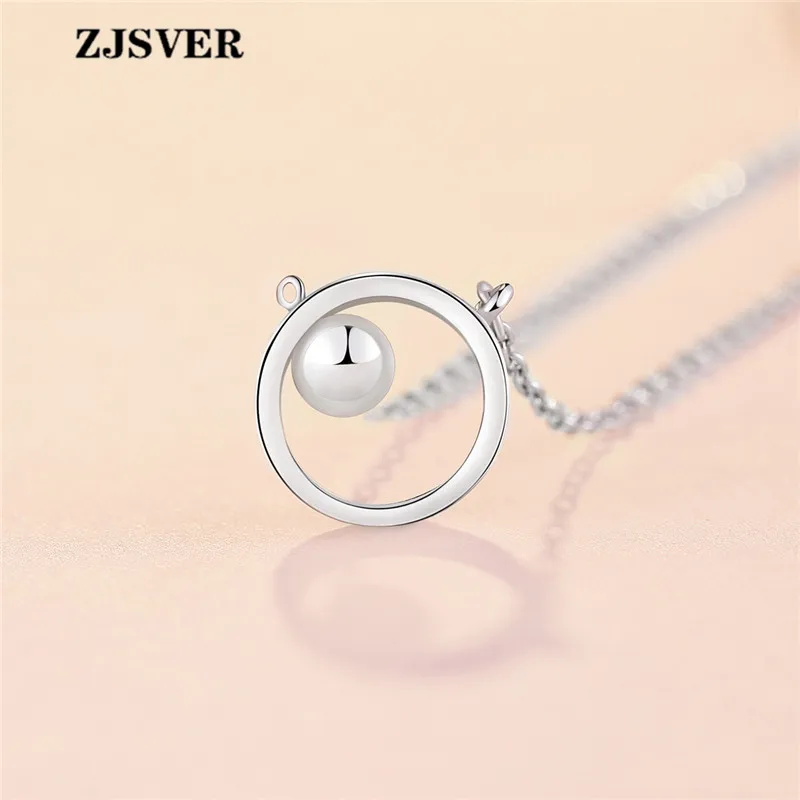 

ZJSVER Fine Jewelry 925 Sterling Silver Necklace Glossy Round WIth Bead Pendant Fashion Silver Chain Women Necklace Gift