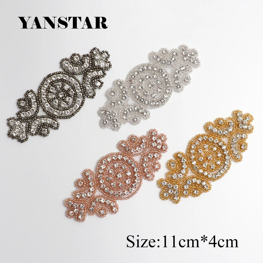 

YANSTAR (30pcs) Wholesale Bridal DIY Rhinestones Appliques Patch Hand Beaded Crystal Sewing On For Bridal Dress Sash YS968