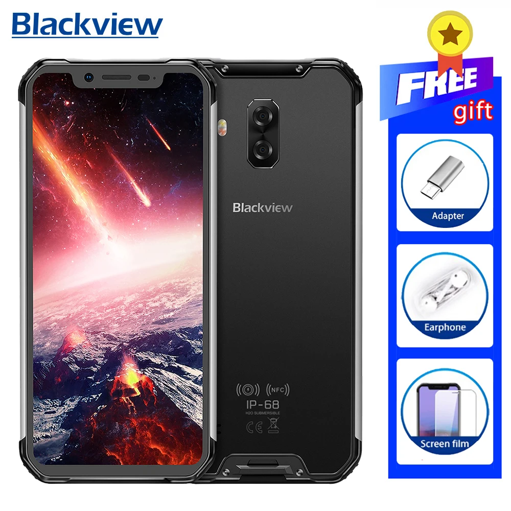 

BLACKVIEW BV9600 Pro P70 IP68 6GB+128GB Smartphone 16MP Face ID 6.21 inch FHD+ Wireless charge NFC Android 9.0 mobile phone