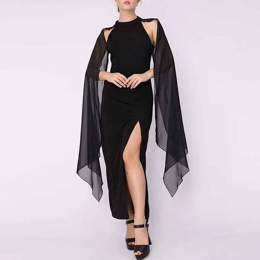 

Liser Women Summer Fashion Sexy Dress Gothic Black Dresses Bodycon Pullover Plain Patchwork Zipper Split Personality Party Dress