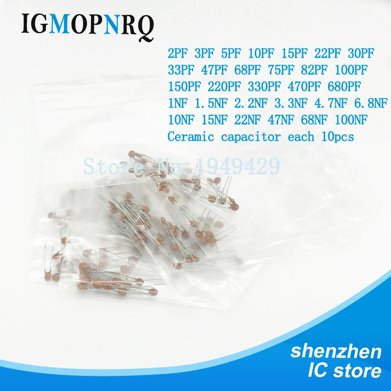 

Ceramic capacitor 2PF-0.1UF,30 valuesX10pcs=300pcs,Electronic Components Package,ceramic capacitor Assorted Kit
