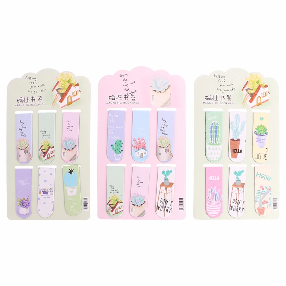 

6pcs/set Fresh Cactus Magnetic Bookmarks Book Marker Page Clip Office Supplies