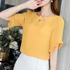 Spring Summer Chiffon Shirt Women's Fashion Pure Color Short Sleeve Thin Top Office Ladies New Korean Leisure Work Blouse H7069 2