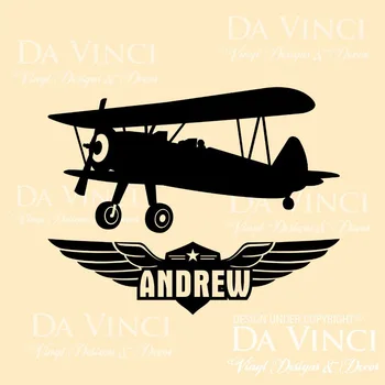 

Airplane Aircraft Biplane Planes Wall Room Custom Name Vinyl Wall Decal Sticker