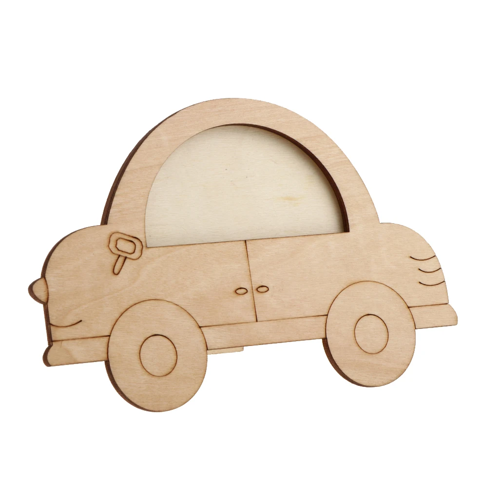 

Creative Car Design Unfinished Wooden Picture Frame Cutout for DIY Kid Crafts