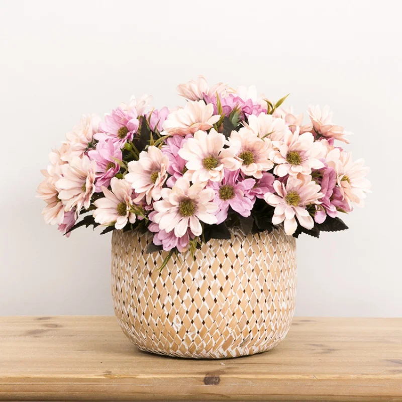 

1Pcs Silk Artificial Fake Flowers Vintage Oil Painting Style Daisy Bouquet for Home Garden Office Dining Table Wedding