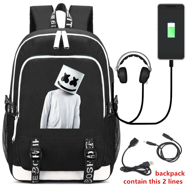 

New DJ Marshmello Backpack Multifunction USB Charging Backpack for Teenagers Student Girls Boys School Bags Travel Bag