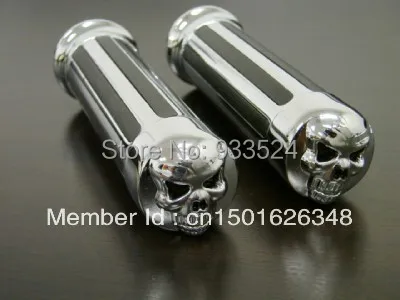 

SKULL 1" for Harley CHROME DIAMOND HAND GRIPS 25mm Touring Electra Glide Road King Sportster Dyna Softail Bobber Chopper