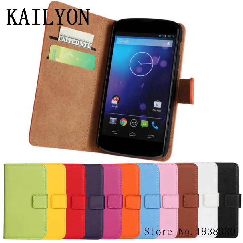 

KAILYON Luxury Genuine Leather Flip Case Cover For LG Google Nexus 4 E960 Wallet Design Mobile Phone Cases Bags With Stand Card