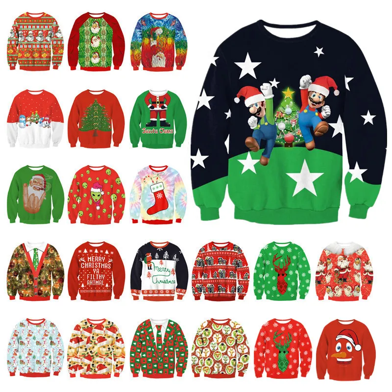 

New Unisex Men Women 2019 Ugly Christmas Sweater For Holidays Santa Elf Christmas Printed Novelty Autumn Winter Blouses Clothing