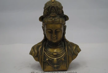 

12.5CM Chinese Folk Classical Bronze Copper Kwan-yin Buddha Head Bust Statue