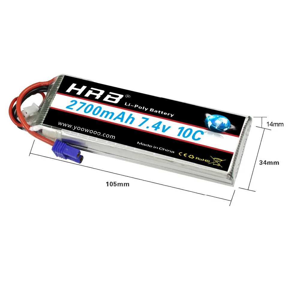 HRB Lipo 2S Hubsan H501S 4x батарея 7,4 V 2700mah 10C MAX 20C EC2 аккумуляторная батарея для вертолета