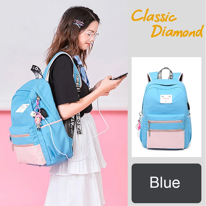Backpack School Bag with Headphone Jack Backpacks with Charging Port Student Bag Female Multifunctional Backpack Child Backpacks (13)