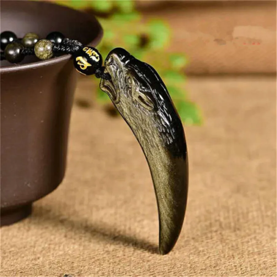

100% Genuine Natural Gold Obsidian 43mm Man Trendy Spike Pendant Necklace 6mm beads Gold Flash Pendant Chain AAAAA Drop Shipping