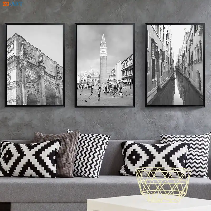 Italy Art Milan Venice Rome Prints Wall Decor Large Wall Art Black