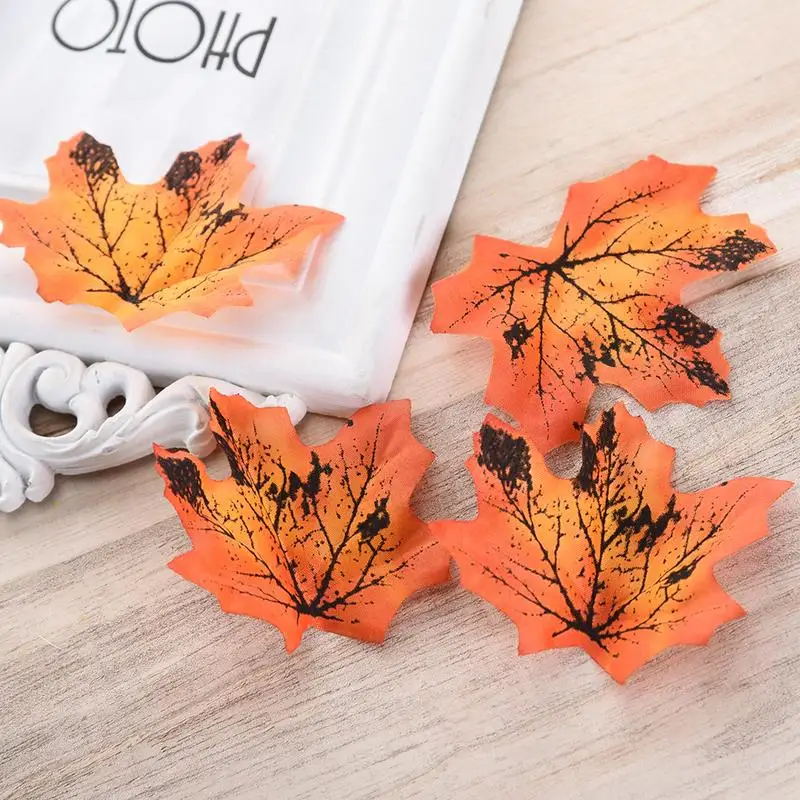 

50pcs/lot Artificial Silk Maple Leaves Fake Fall Leaf Artificial Maple Leaves Simulation Decorative for Wedding Party Home Decor