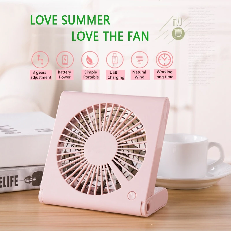 

Desktop Fan USB Charging Notebook Folding Portable Handheld Fans White Blue Pink Green