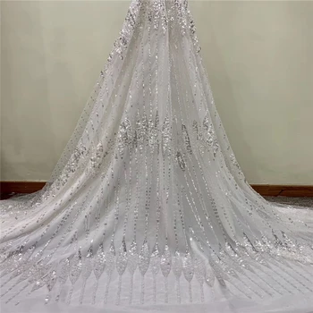 

Tollola Silver New Design African Lace Fabric High Quality French Beads Embroidered Tulle Lace Fabric with Sequins