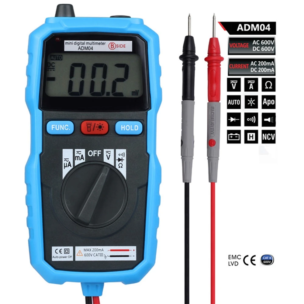 

BSIDE ADM04 LCD Digital Multimeter Mini Pocket 2000 Counts DMM DC/AC Voltage Current Meter Diode Tester Auto Ranging Multimetro