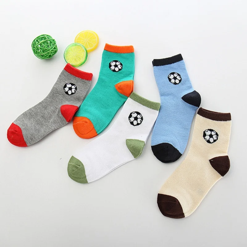 5 пар/партия, модные детские носки весенне-осенние хлопковые носки для мальчиков и девочек с футбольным рисунком От 3 до 12 лет детские носки - Цвет: Football 5 pairs