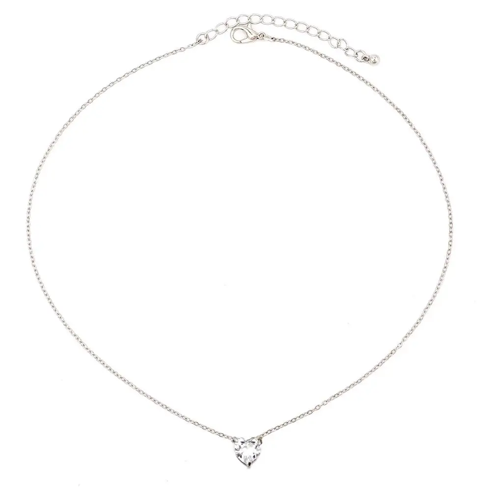 Маленькое сердце Кристалл Циркон Стразы кулон ожерелье s короткая цепь колье ожерелье позолоченное серебро колье ювелирные изделия#270497 - Окраска металла: Silver