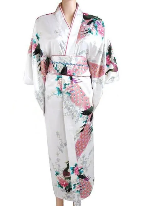 Год модные черные японская женская шелковое платье-кимоно Yukata Haori с Оби Новинка, костюм для выступления, один размер JK013 - Цвет: White