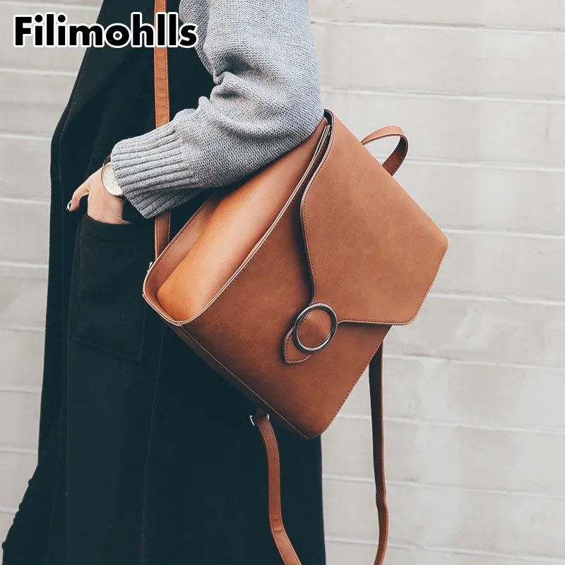 

Fashion Women Backpack 2019 PU Leather Retro Female bag schoolbags Teenage Girl High Quality Travel books Shoulder Bags F-420