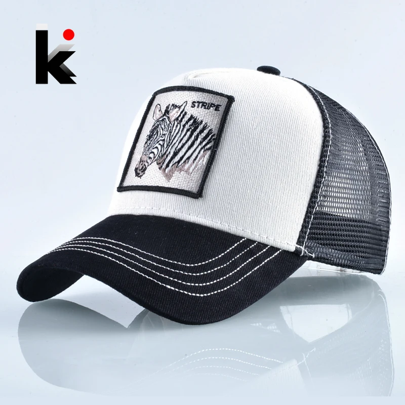 

High Quality Zebra Embroidery Baseball Cap Women Men Summer Mesh Snapback Hip Hop Hat Fashion Unisex Trucker Bone Casquette