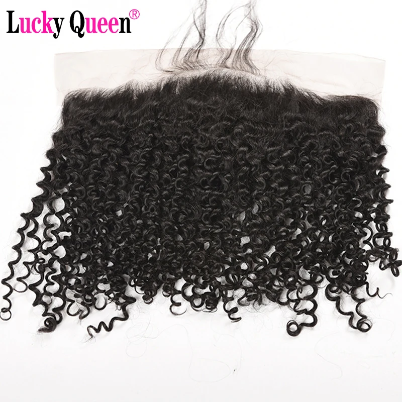 

Brazilian Kinky Curly 13*4 Ear to Ear Lace Frontal Closure With Baby Hair Non Remy Hair 8"-20" Swiss Lace Lucky Queen Hair