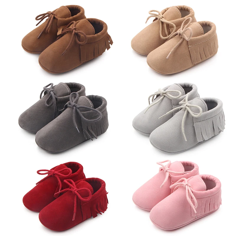 

New Soft PU Suede Leather Newborn Baby Boys Girls Moccasins Shoes Soft Soled Non-slip Lace-up Crib First Walker Shoes