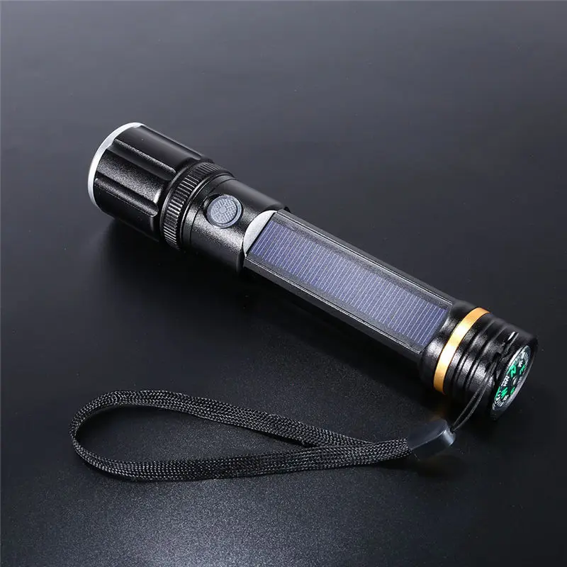 Solar Power/USB Rechargeable LED Flashlight Camping Hiking Light Lantern Family outdoor travel lighting flashlight hand#3J18