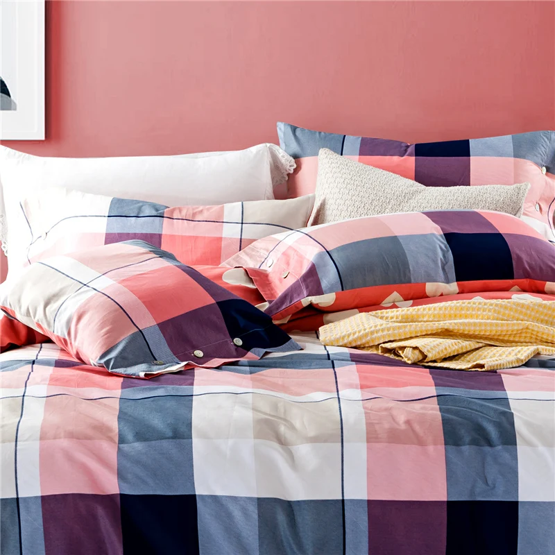 Waliicorners 4pcs 100%Cotton Printed Bedding set Button Duvet Cover set Bedsheet Pillowcases Queen King Size bed linen 27 222