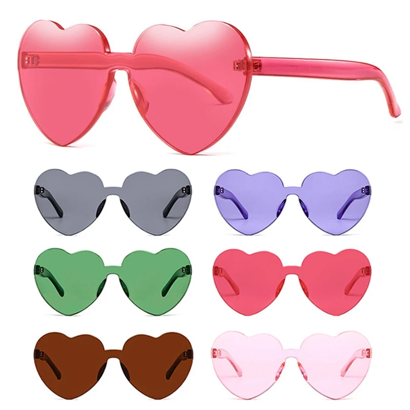 

Attractive Heart Shape Sunglasses Women Fashion Accessories Lovely Colorful Clear Eyeglasses Cat Eye Rimless Frame Sunglasses