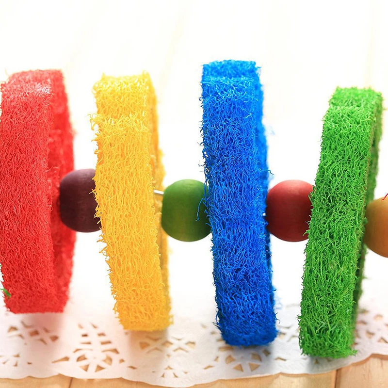 Bird toy Pet Hanging Swing Nature Loofah Sponge Chew Bite Toy Parrot