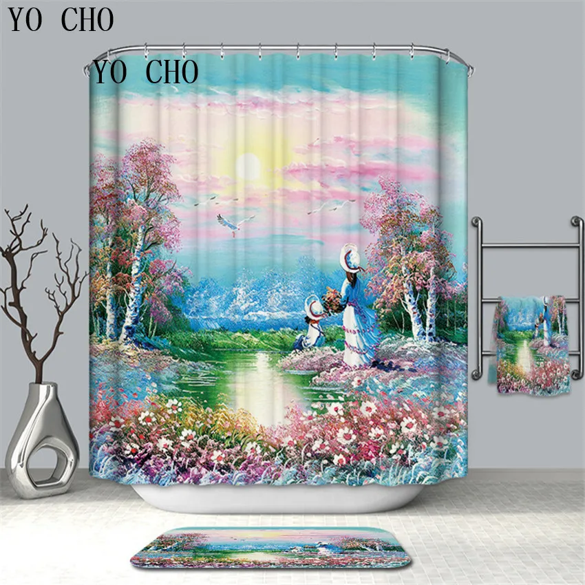 YO CHO Высококачественная необычная Цветочная занавеска для душа Экологичная занавеска для ванной из полиэфира Свадебные украшения занавески крючки
