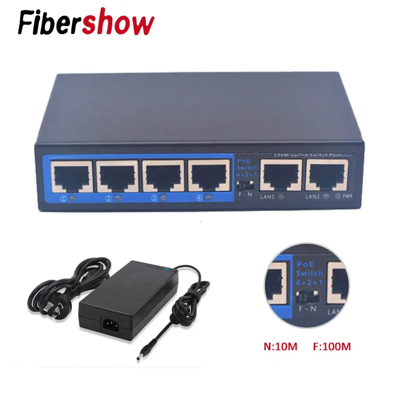 4 + 2 коммутатор PoE портов 250 м Мощность Over Ethernet переключатель 6 сетевые порты 10/100
