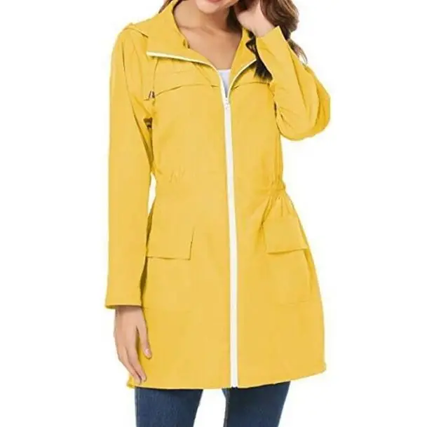 

Thick Yellow Long Raincoat for Women Hooded Jacket Waterproof Rain Coat Travel Outdoor Rainwear Poncho Capa De Chuva 50yc100