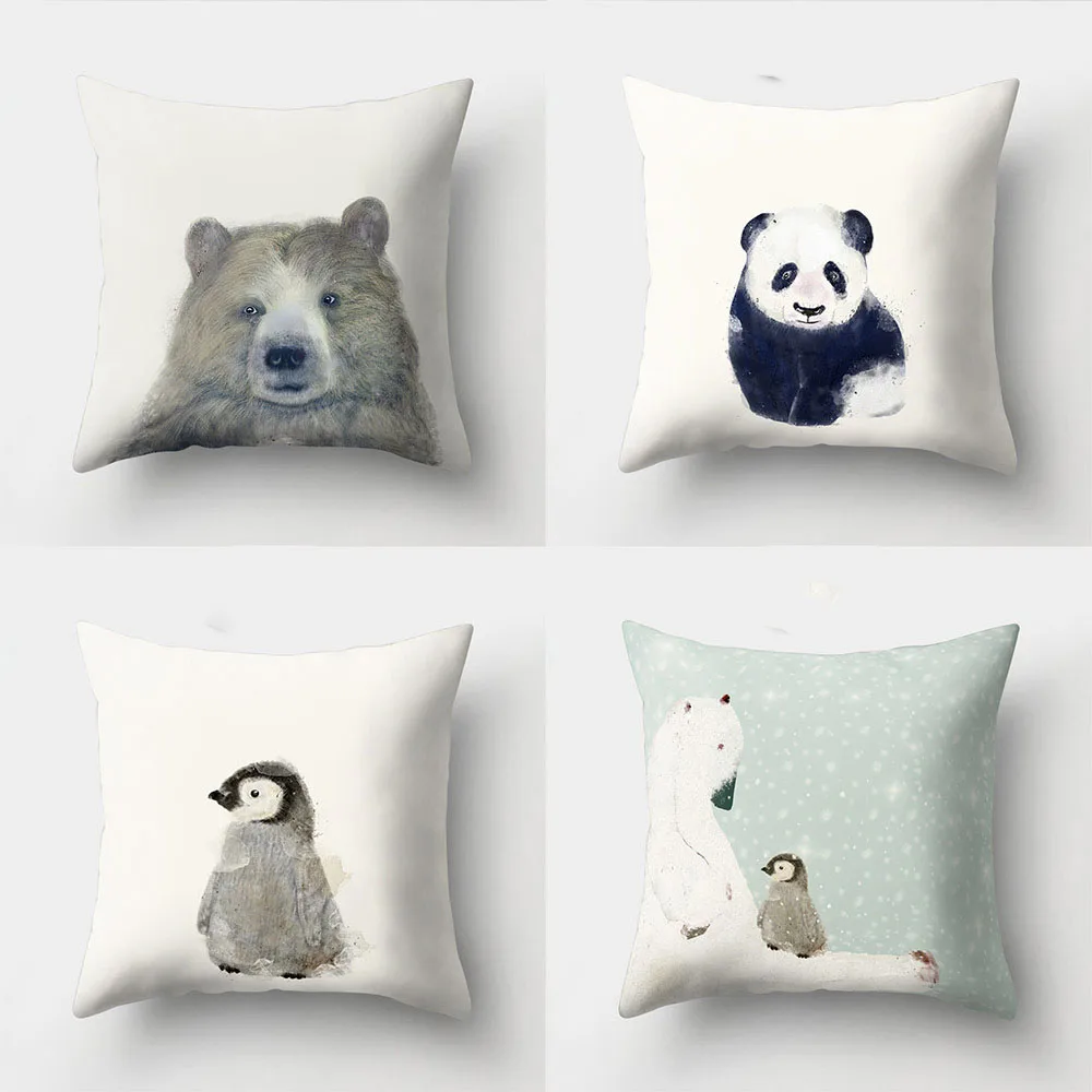 

New Lovely Animals Bear Panda Bird Cushion Covers Polyester Sequin pillow Cover for Sofa Bed Nordic Decorative Pillow Case