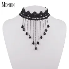 

MDNEN Trendy Long Chains Drop Water Black Lace Necklaces Vintage Big Fashion Collar Woman Choker Necklace Jewelry Wife Gift