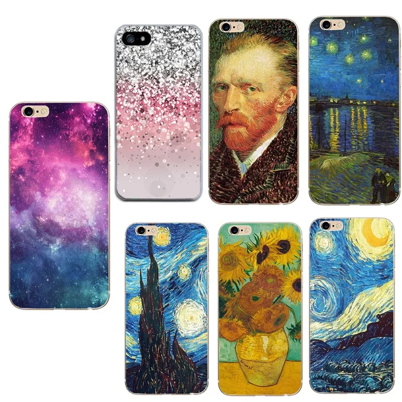 

Phone Case for iPhone 6s Case Emboss Artistic Van Gogh Starry Night Soft Coque Cover for iPhone 8 7 Plus 6 6S 5 5S SE Case